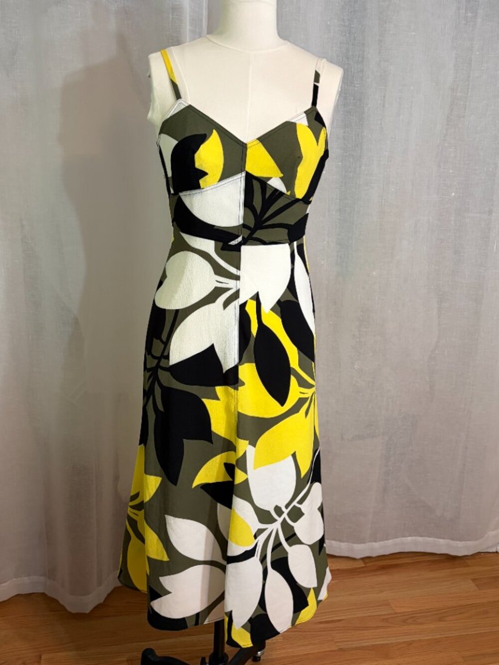 Bailey 44 Black Yellow Floral Spaghetti Strap Midi Dress